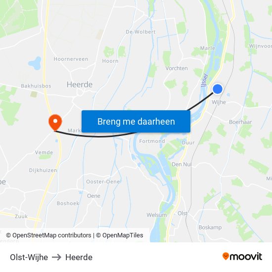 Olst-Wijhe to Heerde map