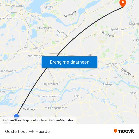 Oosterhout to Heerde map