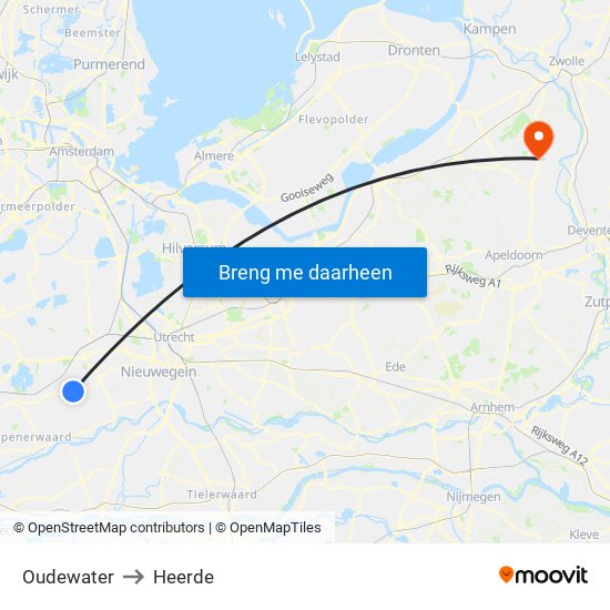 Oudewater to Heerde map