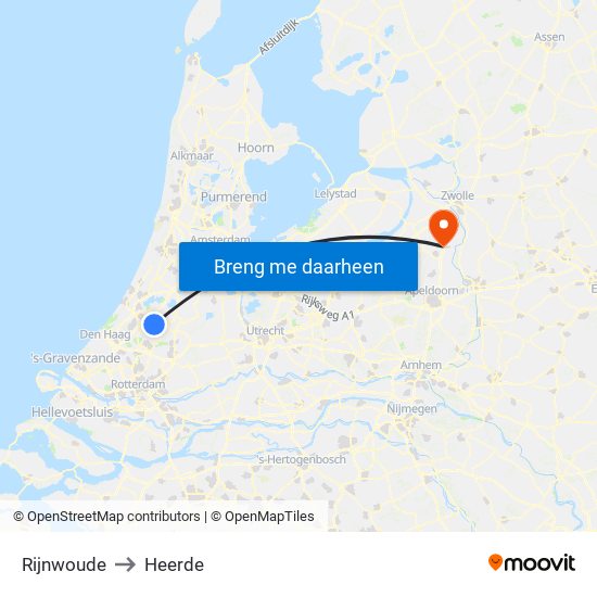 Rijnwoude to Heerde map