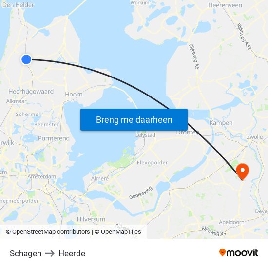 Schagen to Heerde map