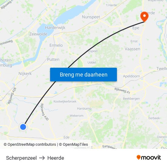 Scherpenzeel to Heerde map