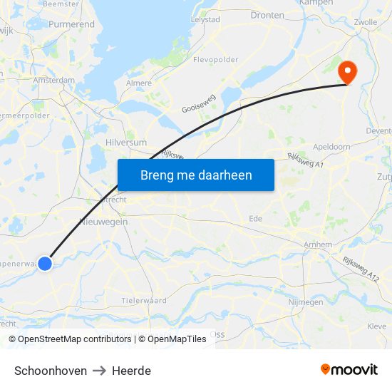 Schoonhoven to Heerde map
