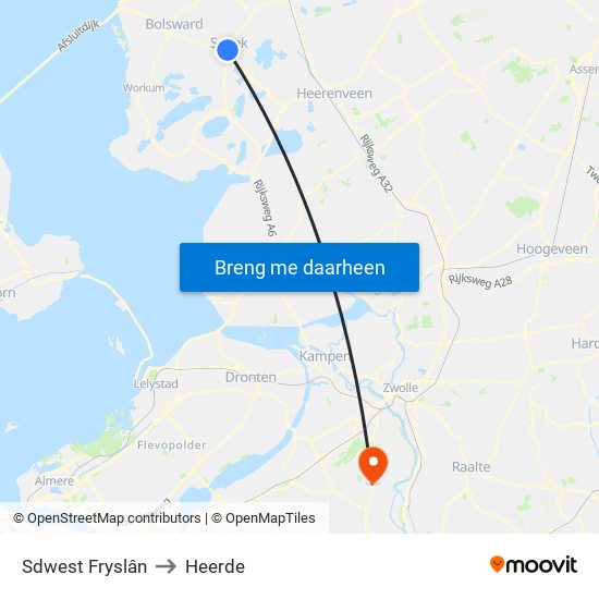Sdwest Fryslân to Heerde map