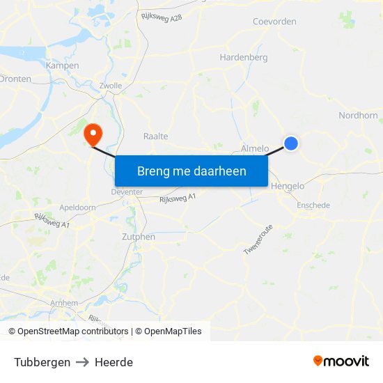 Tubbergen to Heerde map
