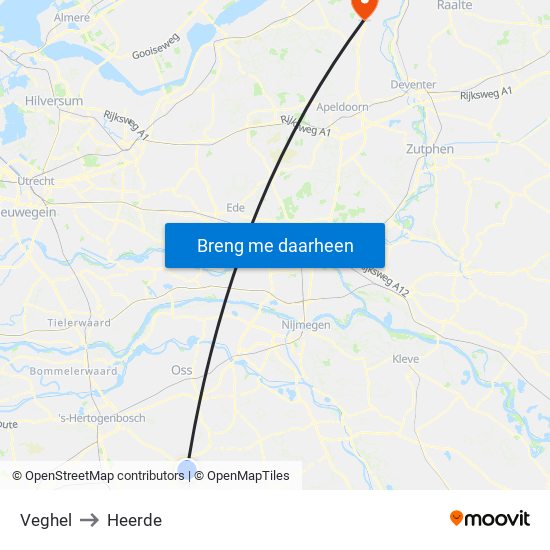 Veghel to Heerde map