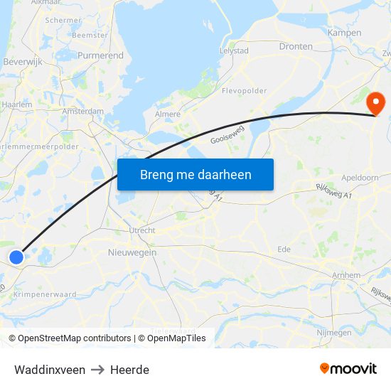 Waddinxveen to Heerde map