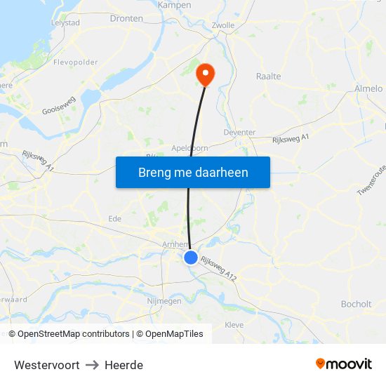 Westervoort to Heerde map