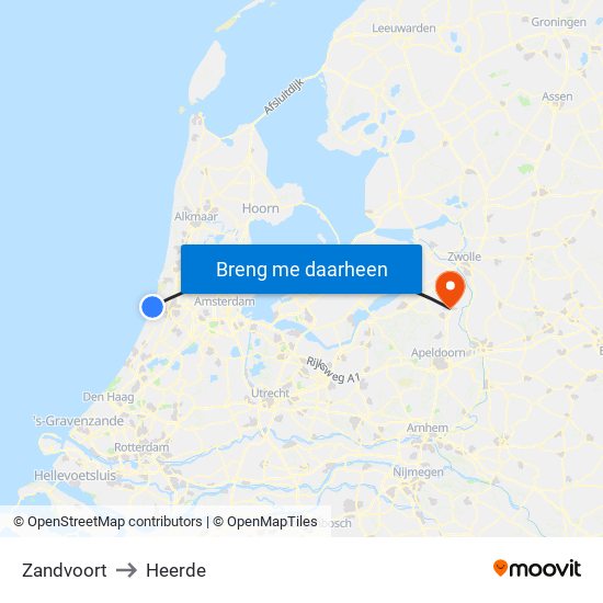 Zandvoort to Heerde map