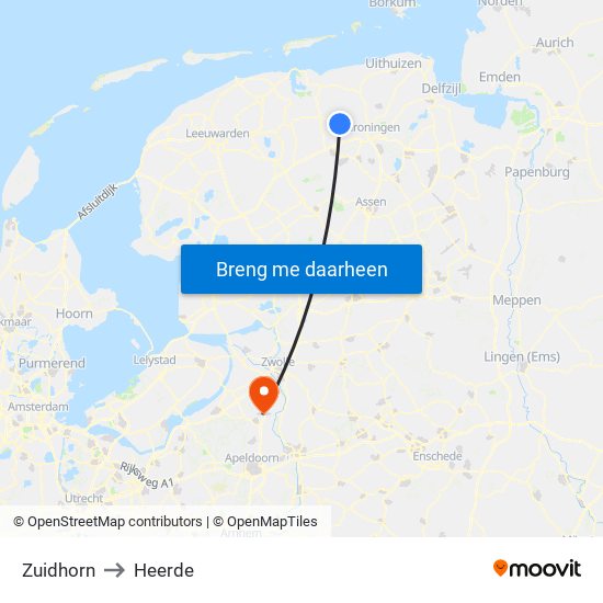 Zuidhorn to Heerde map