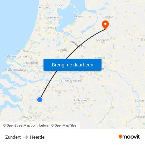 Zundert to Heerde map