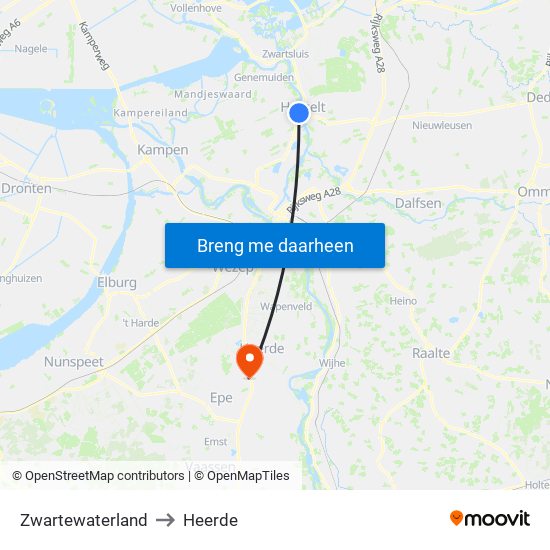 Zwartewaterland to Heerde map