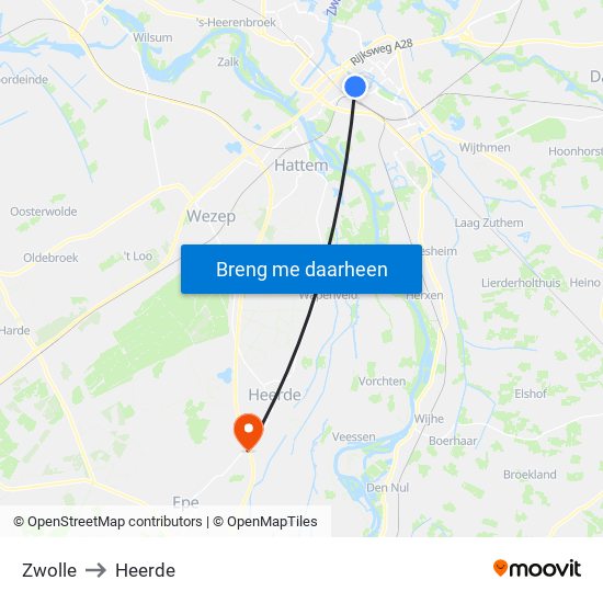 Zwolle to Heerde map