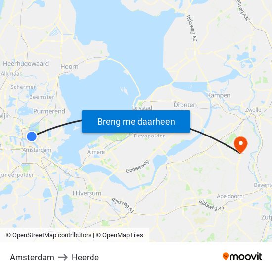 Amsterdam to Heerde map