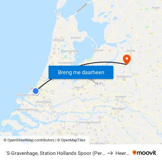 'S-Gravenhage, Station Hollands Spoor (Perron A) to Heerde map