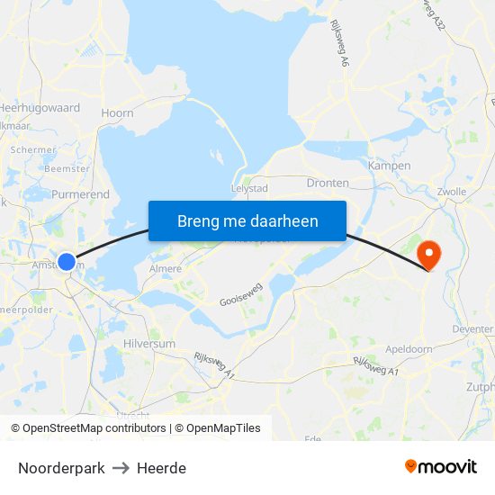 Noorderpark to Heerde map