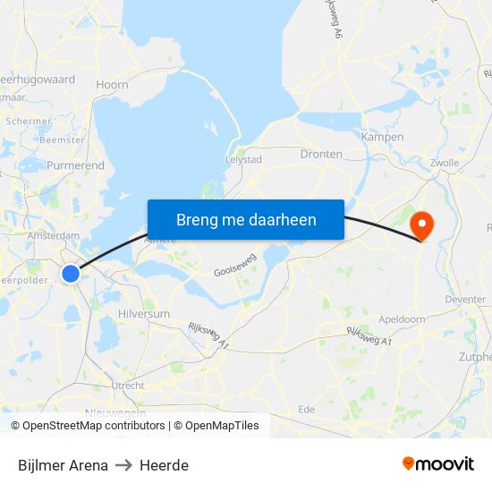 Bijlmer Arena to Heerde map