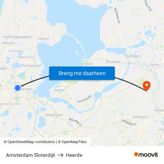 Amsterdam Sloterdijk to Heerde map
