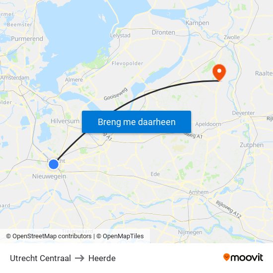 Utrecht Centraal to Heerde map