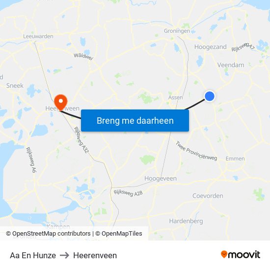 Aa En Hunze to Heerenveen map