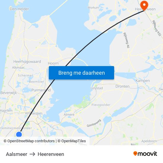 Aalsmeer to Heerenveen map