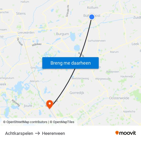Achtkarspelen to Heerenveen map