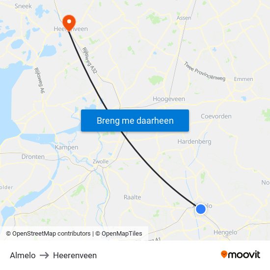 Almelo to Heerenveen map