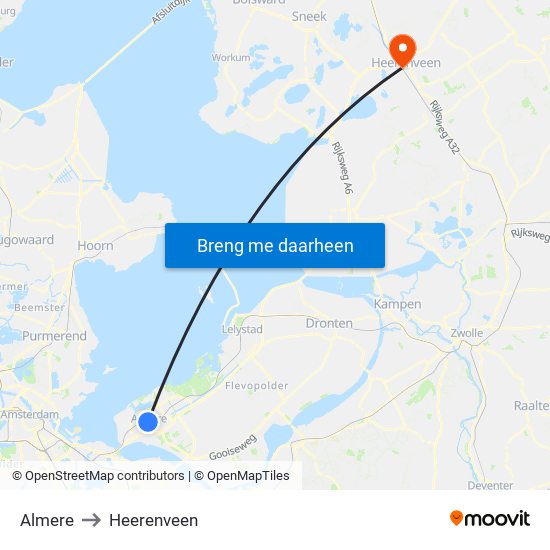 Almere to Heerenveen map