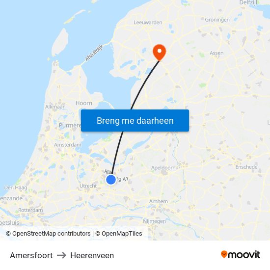 Amersfoort to Heerenveen map
