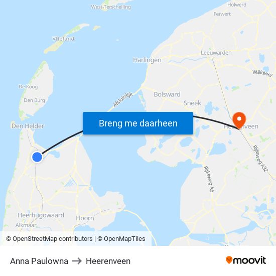 Anna Paulowna to Heerenveen map