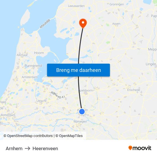 Arnhem to Heerenveen map