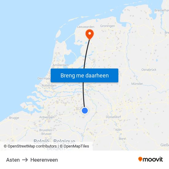Asten to Heerenveen map
