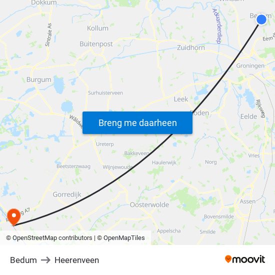 Bedum to Heerenveen map