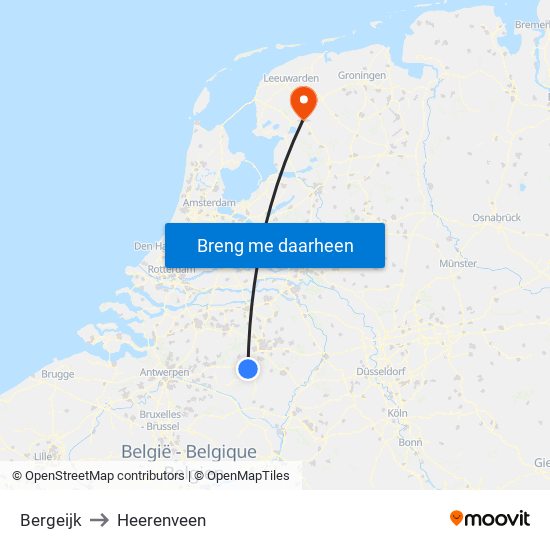 Bergeijk to Heerenveen map