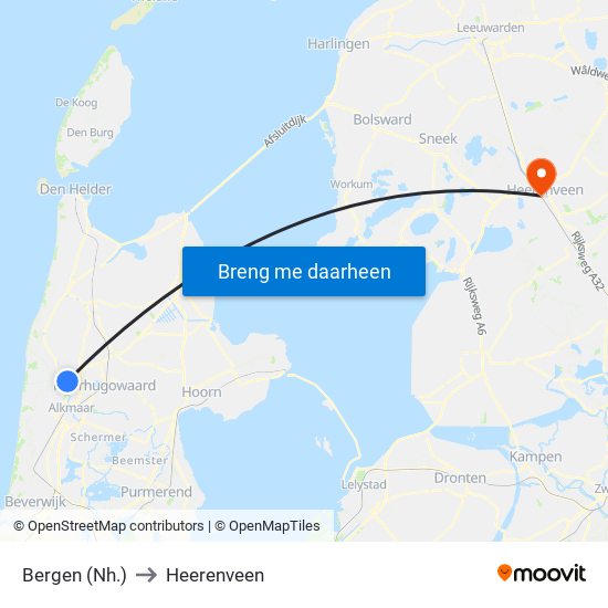 Bergen (Nh.) to Heerenveen map