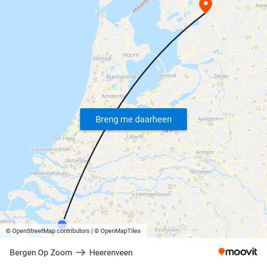 Bergen Op Zoom to Heerenveen map