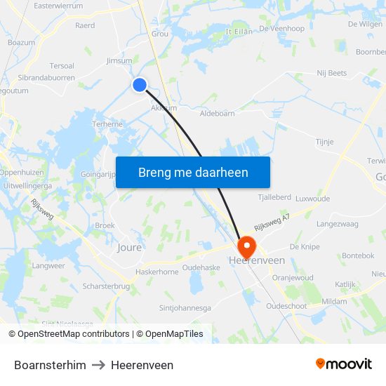 Boarnsterhim to Heerenveen map
