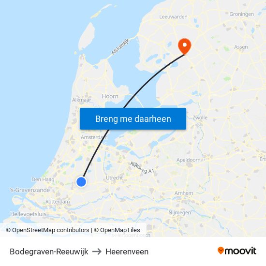 Bodegraven-Reeuwijk to Heerenveen map