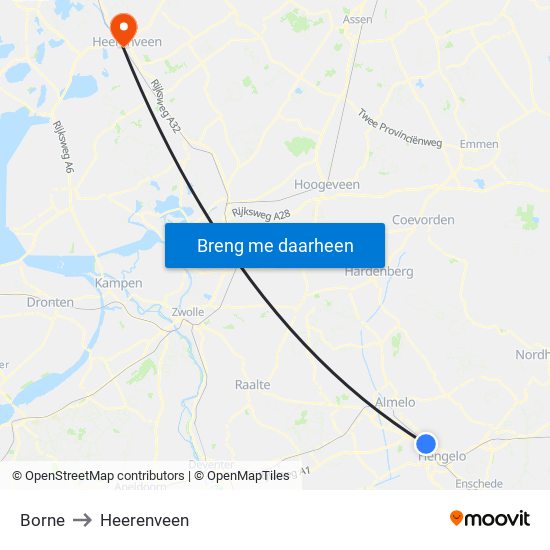 Borne to Heerenveen map