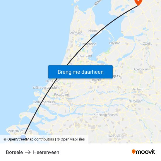 Borsele to Heerenveen map