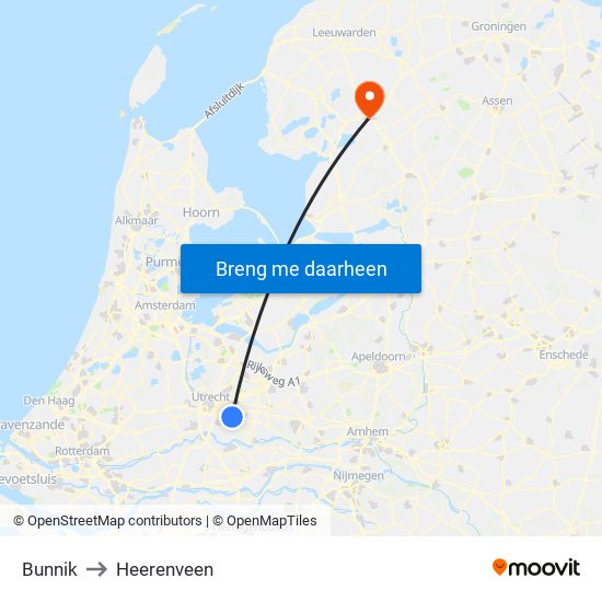 Bunnik to Heerenveen map