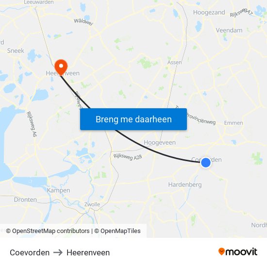 Coevorden to Heerenveen map