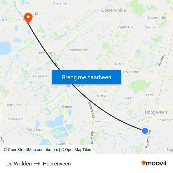 De Wolden to Heerenveen map
