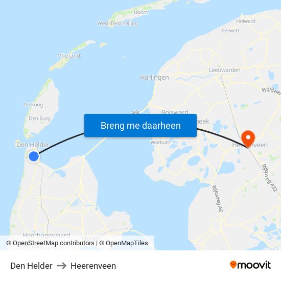 Den Helder to Heerenveen map