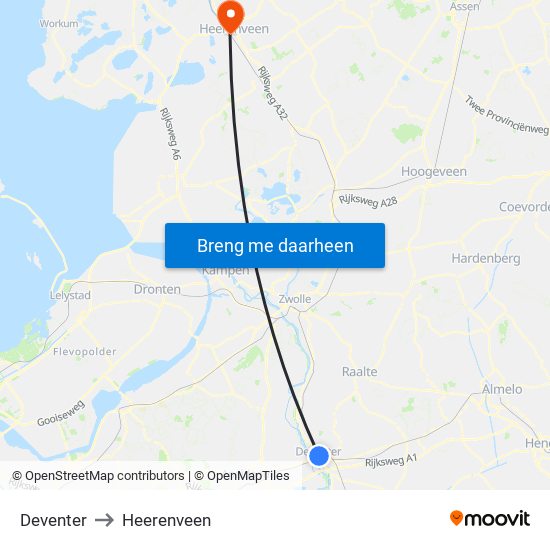 Deventer to Heerenveen map