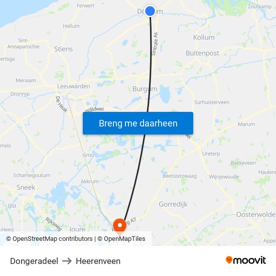 Dongeradeel to Heerenveen map
