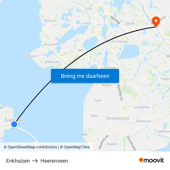 Enkhuizen to Heerenveen map