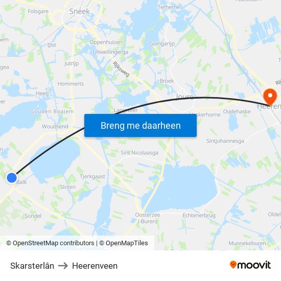 Skarsterlân to Heerenveen map