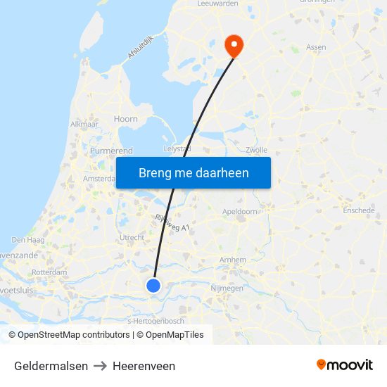 Geldermalsen to Heerenveen map