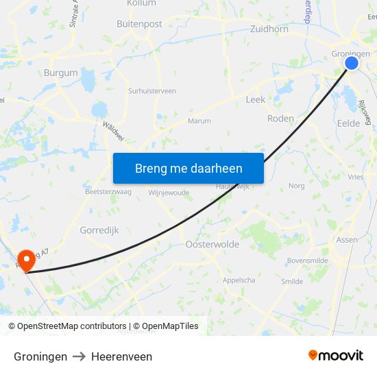 Groningen to Heerenveen map